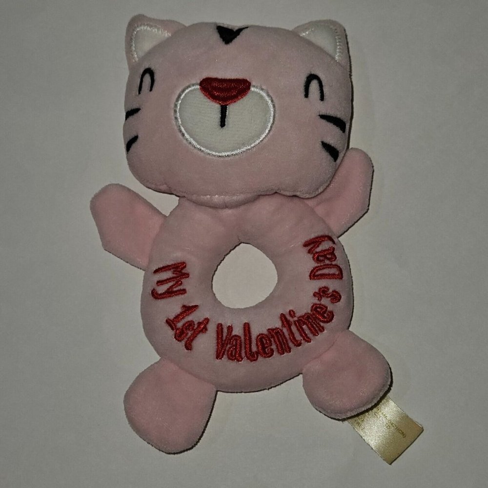 Pink Kitty Cat My First Valentine's Day Plush Rattle Baby Toy Grabber Lovey